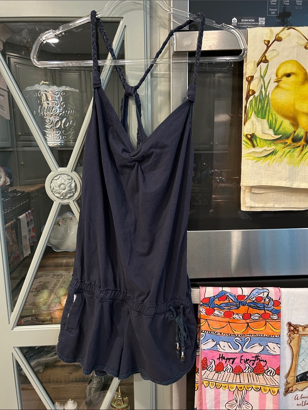 Abercrombie & Fitch Navy Blue Romper with Braided Straps Small